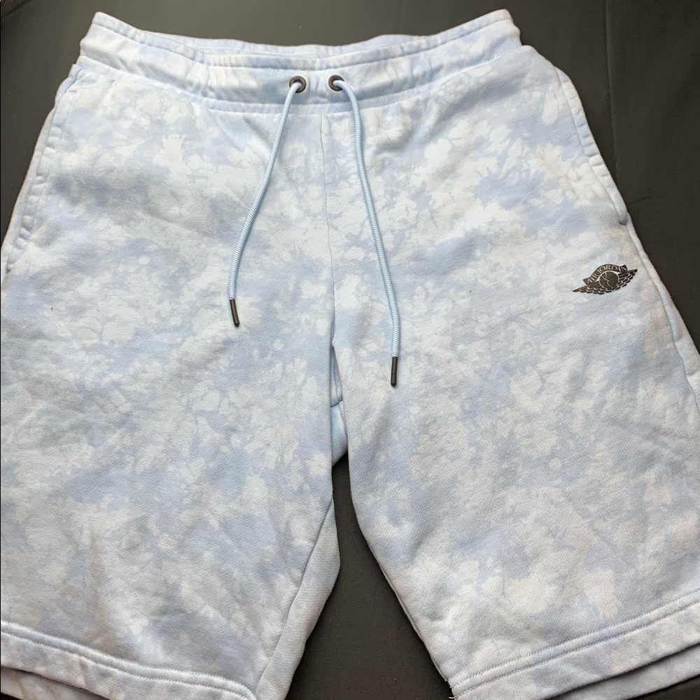 AIR JORDAN light blue and white tie dye shorts